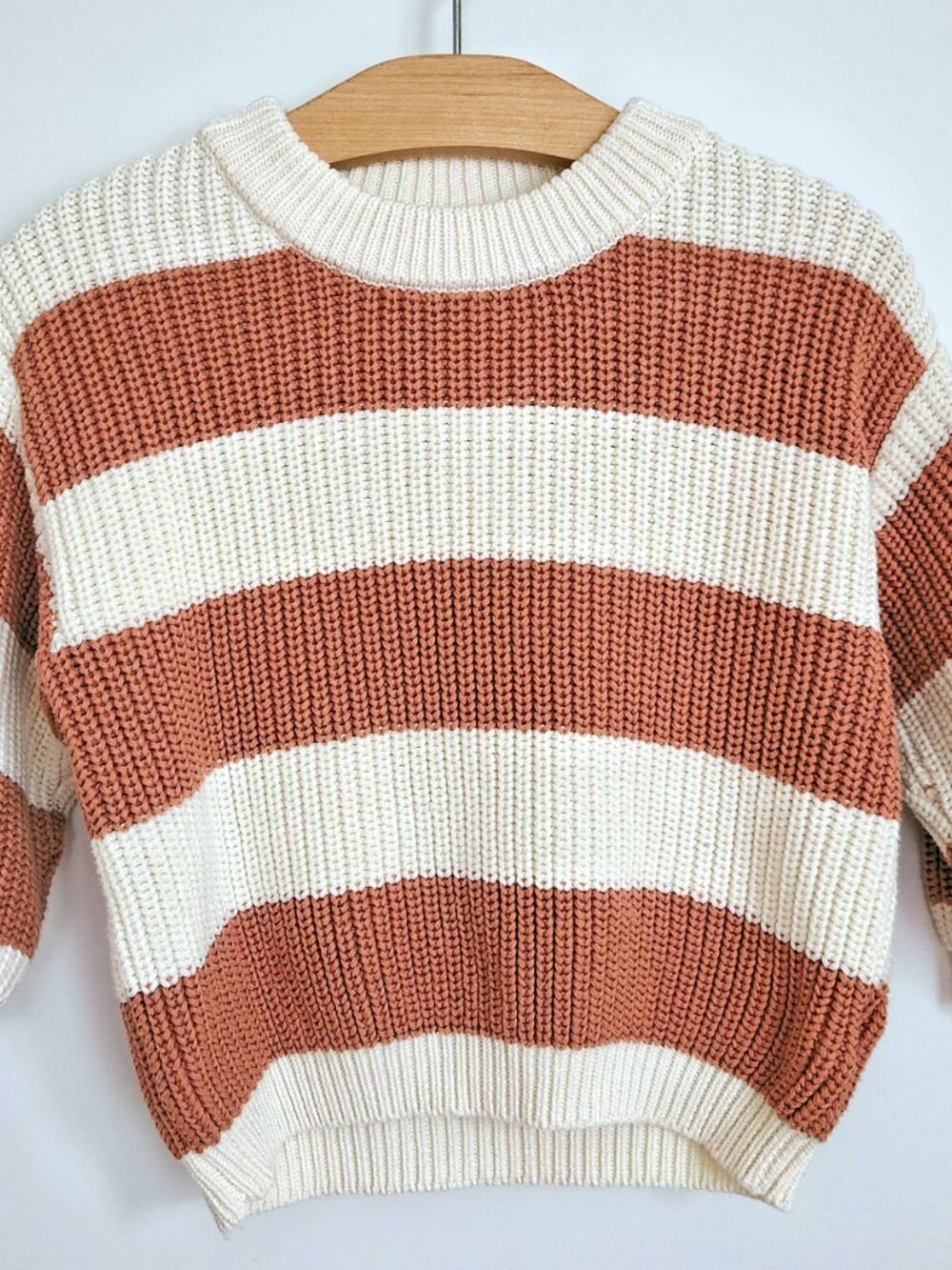 The Picnic Day "Bedford" Chunky Knit Sweater — Cream & Terracotta Stripe